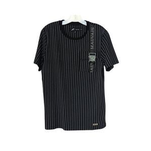 MAUVAIS Pinstripe Buckle Strap Pocket Tee - Black - M